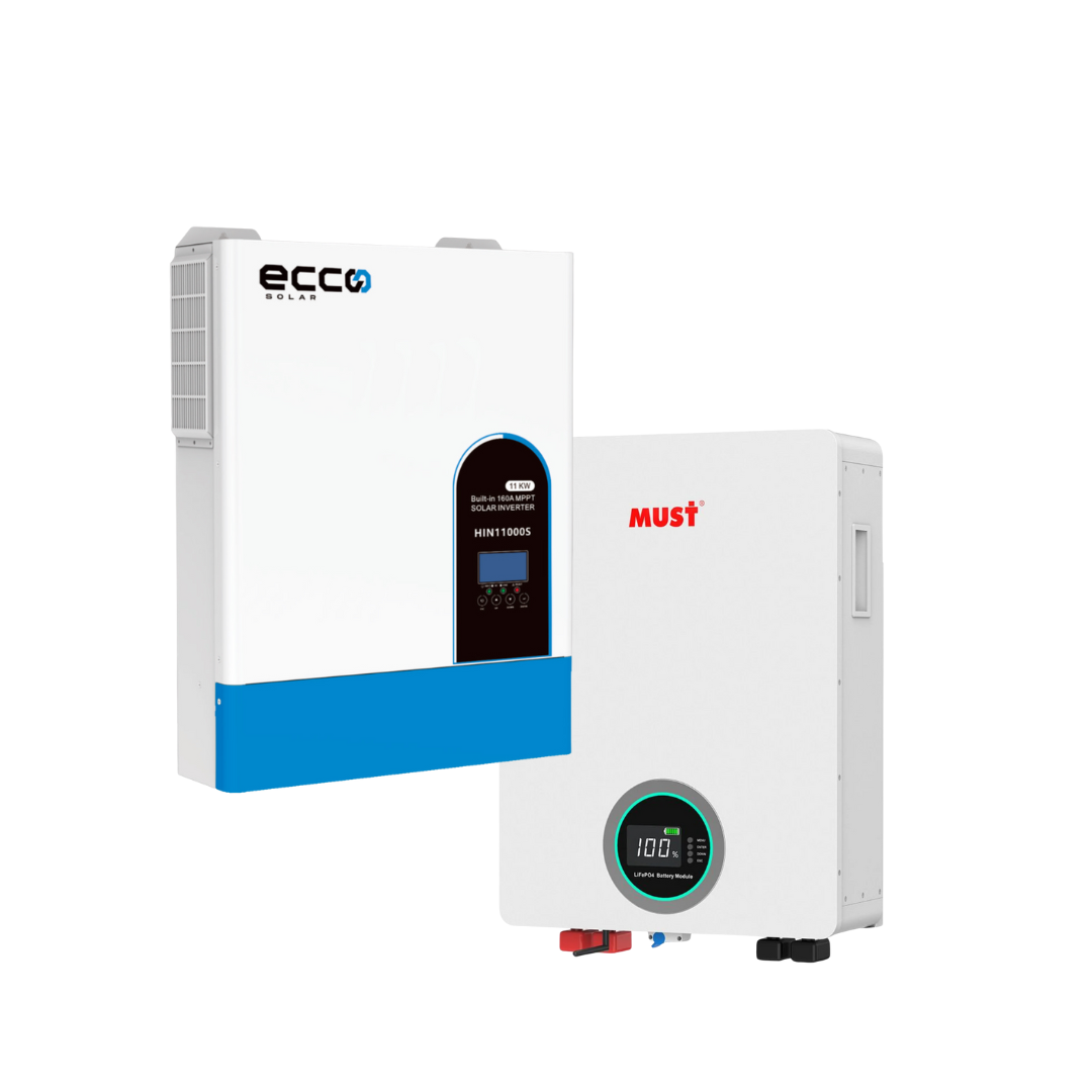 11KVA / 11000W Ecco MPPT Hybrid Inverter Pure Sine Wave + 1x 5.12kWh MUST WIFI Lithium Battery ( Wall Mount )