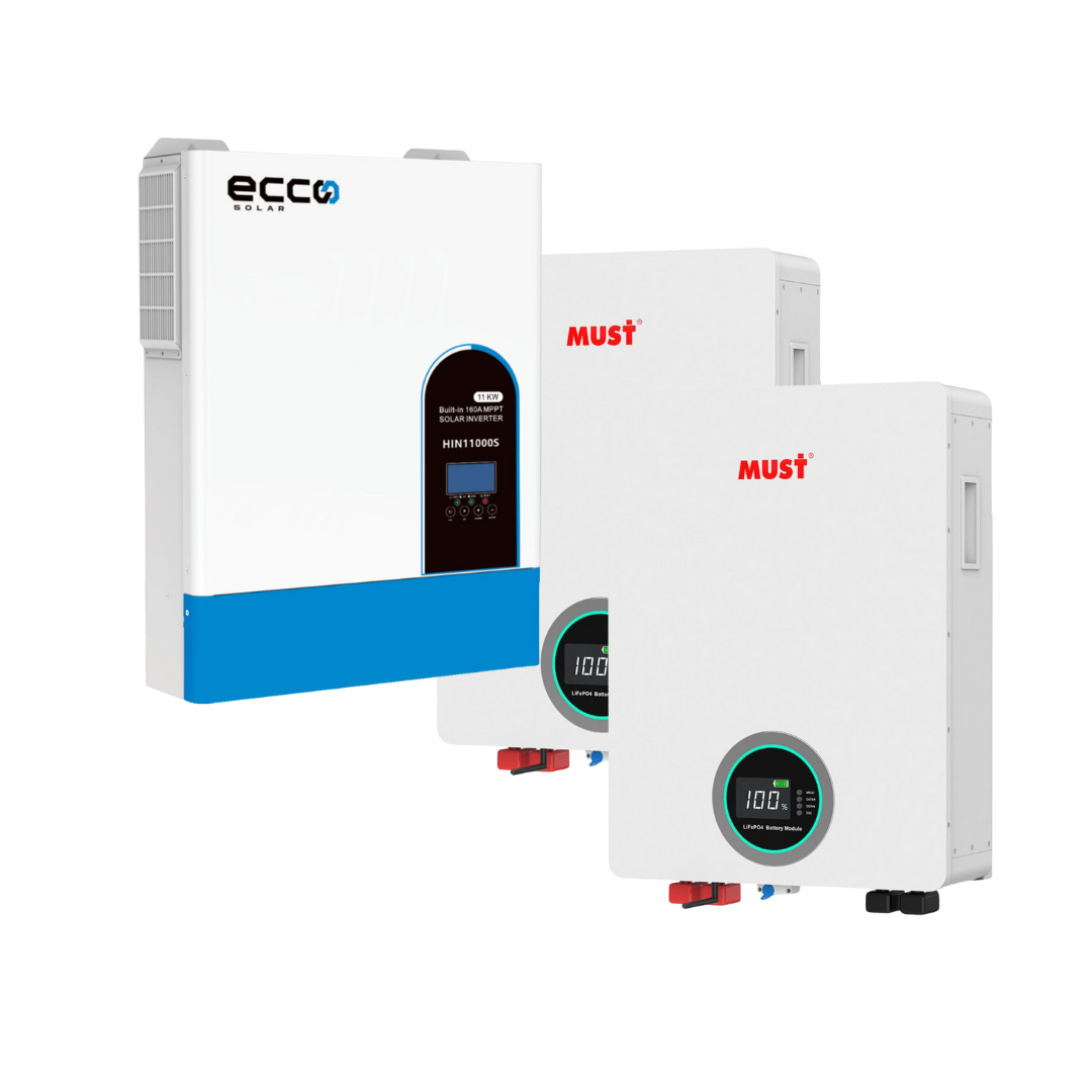 11KVA / 11000W Ecco MPPT Hybrid Inverter Pure Sine Wave + 2x 5.12kWh MUST WIFI Lithium Battery ( Wall Mount )