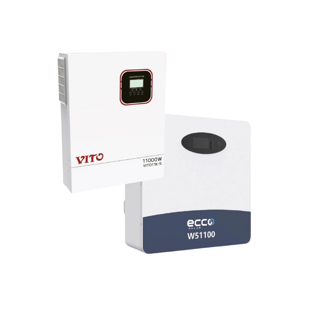 11KVA / 11 000W VITO Pure Sine Wave Hybrid Inverter MPPT + 1x 5.12kWh Ecco Lithium Battery