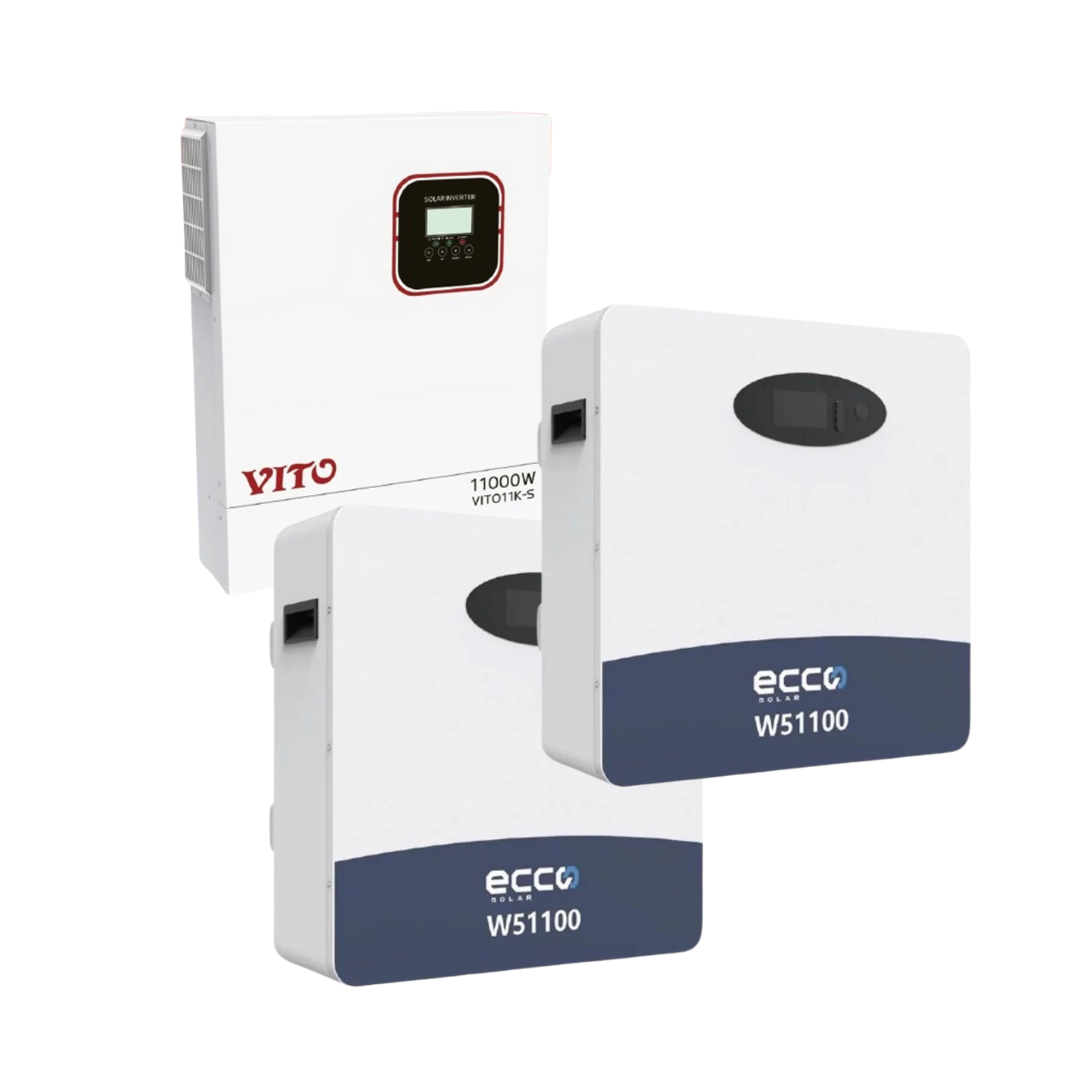 11KVA / 11 000W VITO Pure Sine Wave Hybrid Inverter MPPT + 2 x 5.12kWh Ecco Lithium Battery