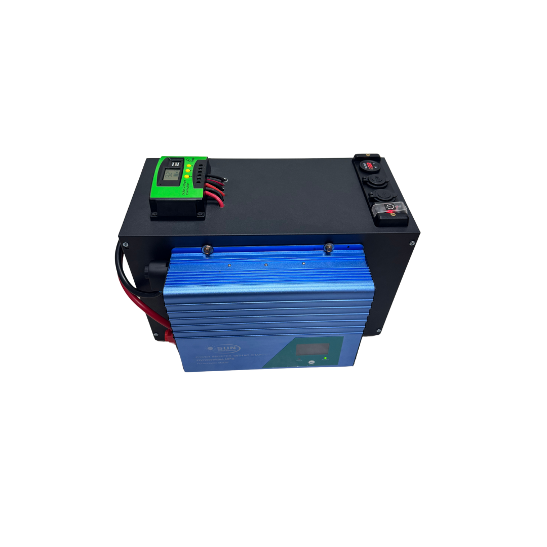 OFF-GRID Portable 100AH 12V Lithium Solar Kit with 1500W Inverter & 100W Solar Panel
