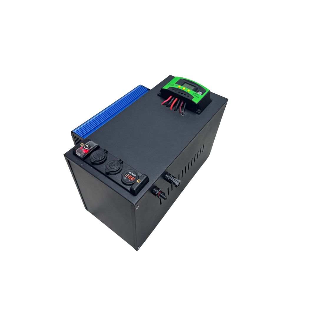 OFF-GRID Portable 100AH 12V Lithium Solar Kit with 1500W Inverter & 100W Solar Panel