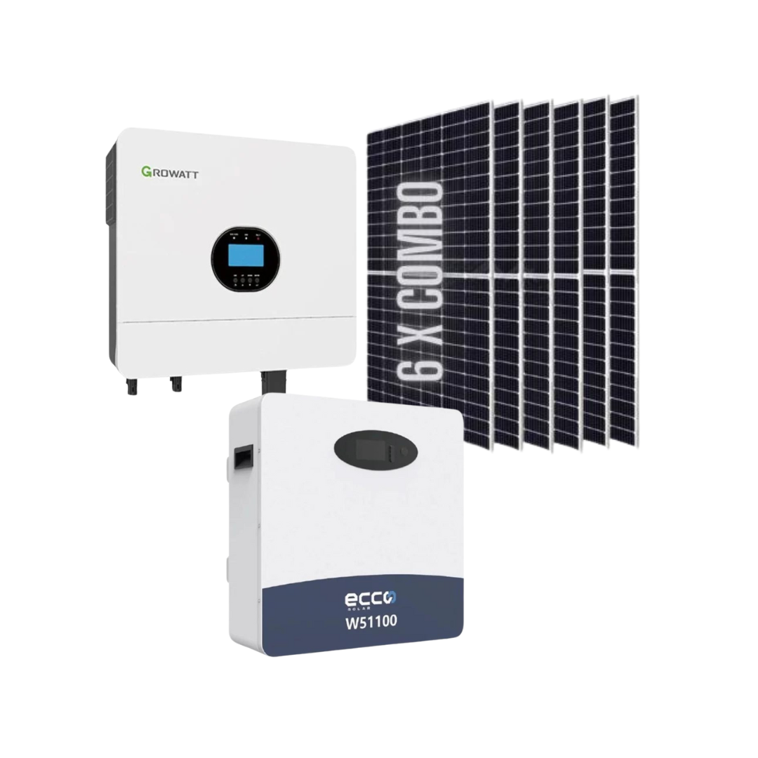 6KW Off-Grid Growatt Hybrid Inverter MPPT 100A + 5.12 48V Lithium Ecco Battery (Wall Mount) + 6x 545W TIER 1 Mono crystal Solar Panels