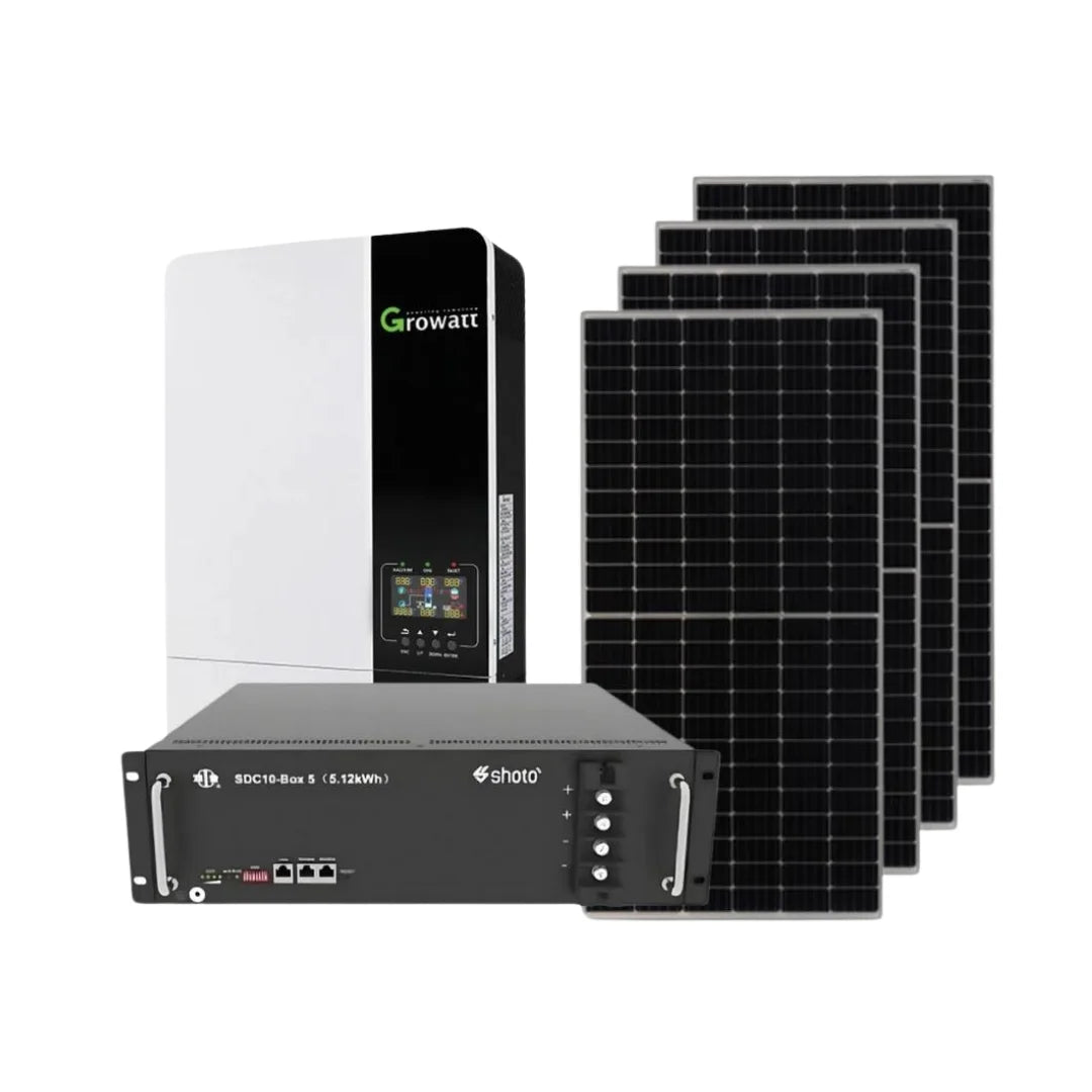 5KVA / 5000W GROWATT Hybrid Inverter+ 5.12kWh SHOTO Lithium Battery + 4x 560W Mono Crystal Solar Panels
