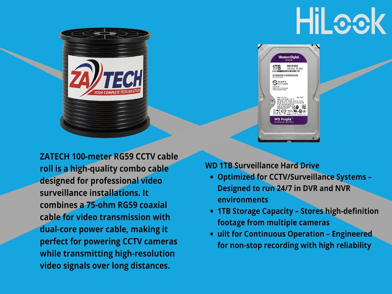 Hilook 8-Channel 1080P CCTV Kit – ColorVu Cameras, H.265 DVR, RG59 Cabling