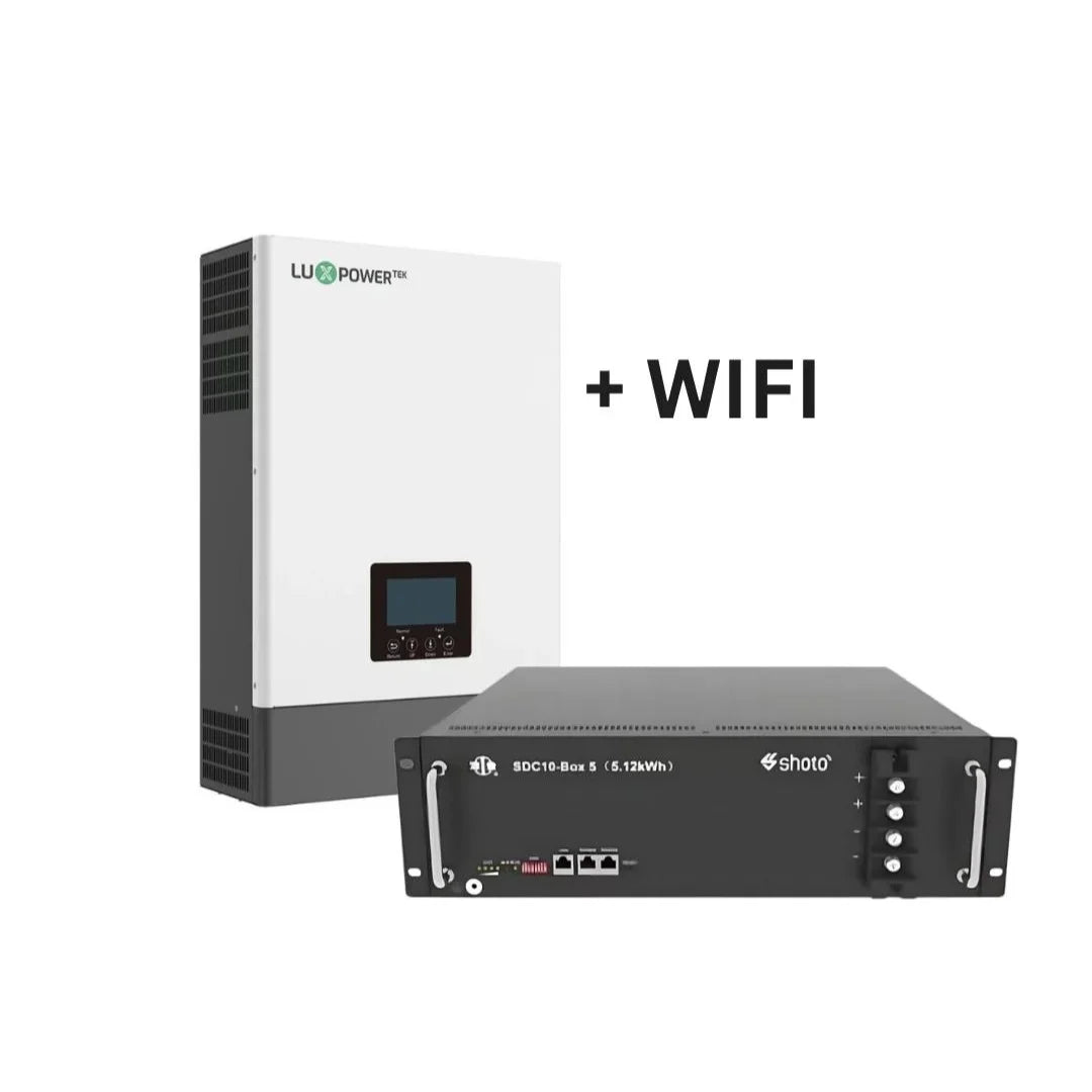 LUXPOWER 5KVA / 5000W Hybrid Inverter + 5.12kWh SHOTO Lithium Battery 48V Combo + WIFI