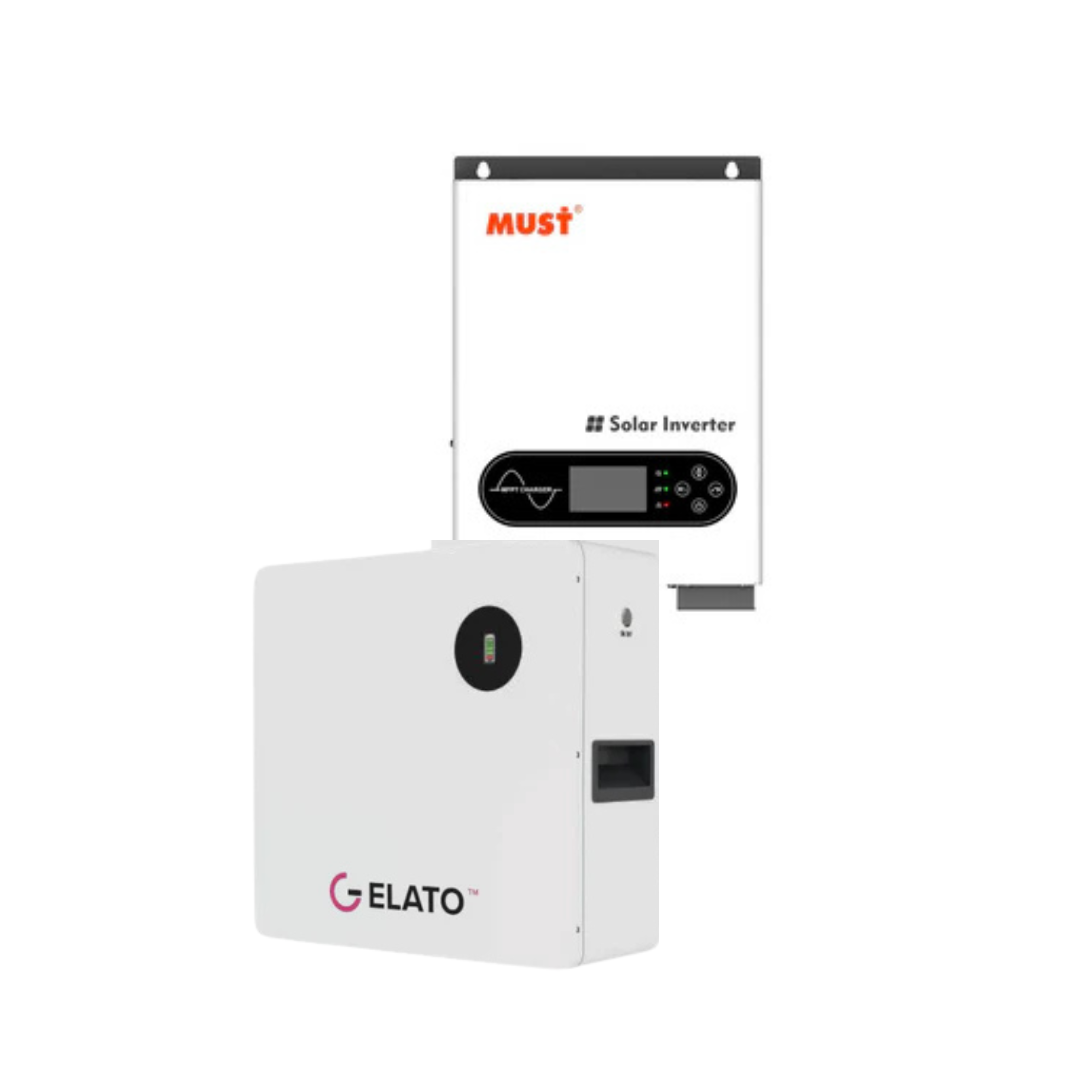 MUST 3.6KVA MPPT Pure Sine Wave Hybrid Inverter + 2.56kWh 1C GELATO 24V LiFePO4 Lithium Battery Combo