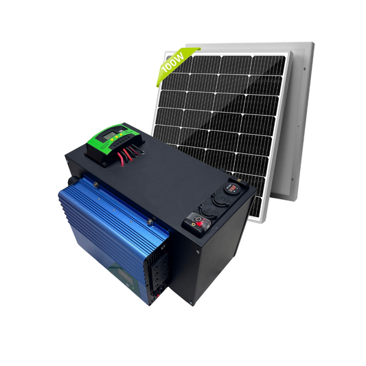 OFF-GRID Portable 100AH 12V Lithium Solar Kit with 1500W Inverter & 100W Solar Panel