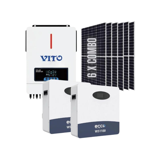 VITO 10.2KVA HYBRID INVERTER + 2x ECCO 5.12KWH LITHIUM BATTERIES + 6x 580W MONO CRYSTAL SOLAR PANELS