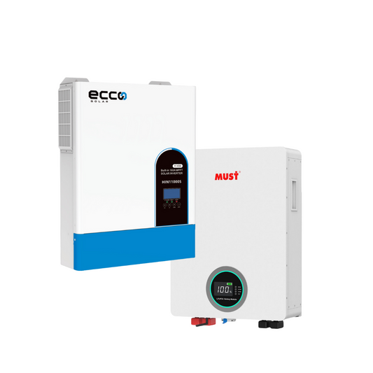 11KVA / 11000W Ecco MPPT Hybrid Inverter Pure Sine Wave + 1x 5.12kWh MUST WIFI Lithium Battery ( Wall Mount )