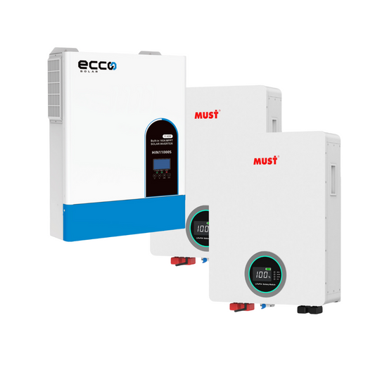 11KVA / 11000W Ecco MPPT Hybrid Inverter Pure Sine Wave + 2x 5.12kWh MUST WIFI Lithium Battery ( Wall Mount )