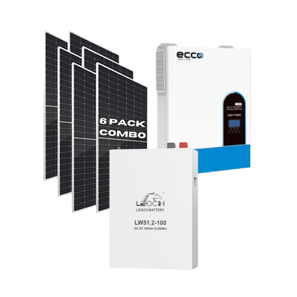 11KVA / 11000W Ecco MPPT Hybrid Inverter + 1x Leoch 5.12kWh 51.2V 100Ah Wall Mount Lithium Battery + 6x 460W Tier 1 Solar Panel Combo Kit