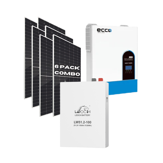 11KVA / 11000W Ecco MPPT Hybrid Inverter + 1x Leoch 5.12kWh 51.2V 100Ah Wall Mount Lithium Battery + 6x 460W Tier 1 Solar Panel Combo Kit