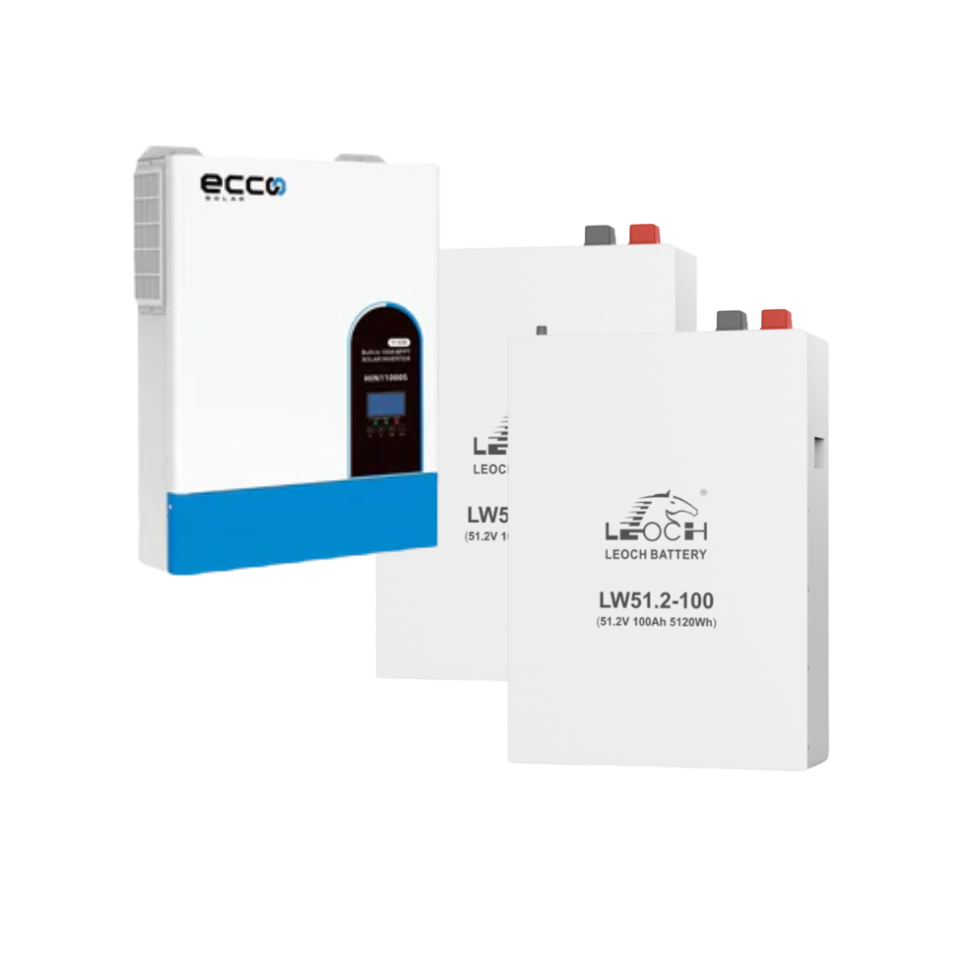 11KVA / 11000W Ecco MPPT Hybrid Inverter + 2x Leoch 5.12kWh 51.2V 100Ah Wall Mount Lithium Battery (LW51.2-100)