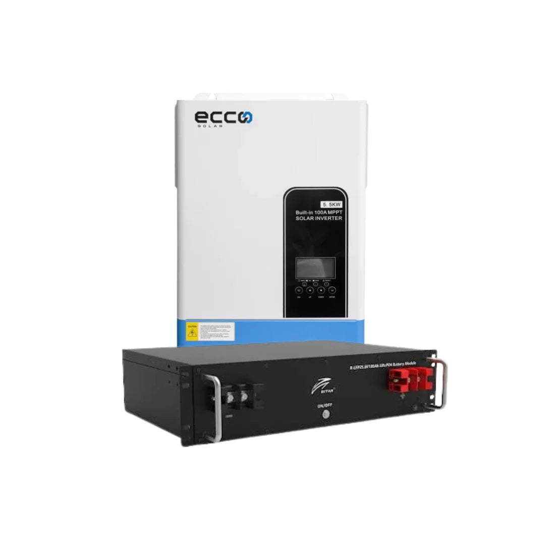 3.5KVA / 3500W Ecco Hybrid Inverter 100A MPPT + 2.56kWh Ritar Lithium Ion Battery