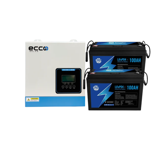 3.5KVA Ecco 24V Hybrid Inverter + 2x Ingle 12.8V 100Ah Batteries (2.56kWh)