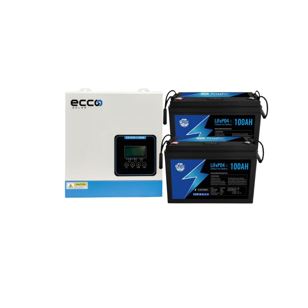 3.5KVA Ecco 24V Hybrid Inverter + 2x Ingle 12.8V 100Ah Batteries (2.56kWh)