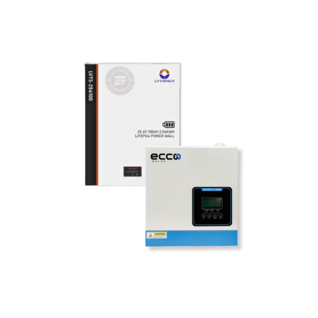 3.5KVA Ecco 24V MPPT Hybrid Inverter + 2.56kWh TOPSUN Lithium (Low-Voltage) Battery Combo