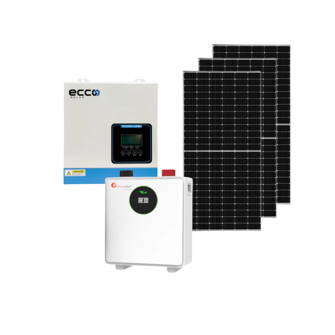 3.5KVA Ecco 24V MPPT Hybrid Inverter +  24V Felicity 25.6kWh Battery + 3x 460W Solar Panels Combo