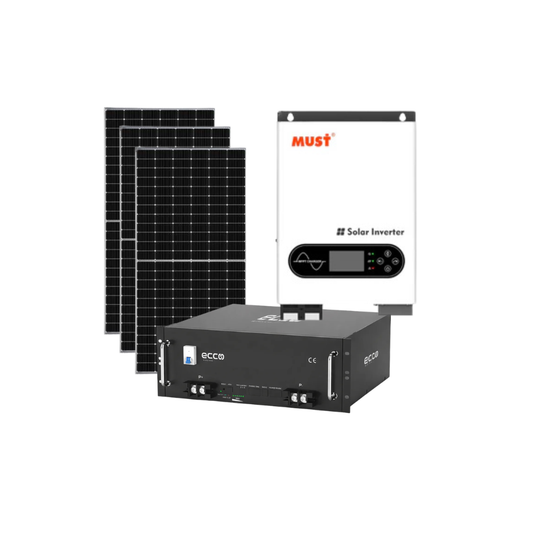 3.6KVA / 3600W MPPT MUST Hybrid Inverter 24V + 2.56kWh 100AH Ecco Lithium Battery + 3x 460W Tier 1 Solar Panel Combo