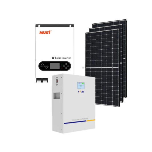 3.6KVA / 3600W MPPT MUST Hybrid Inverter 24V + 2.71kWh 106AH SVOLT Lithium Battery + 3x 420 Tier 1 Solar Panel Combo