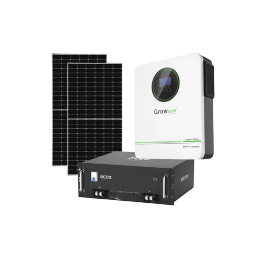 3KVA Growatt 24V Hybrid Inverter + 24V Ecco 2.56kWh Battery + 2x 460W Solar Panels Combo Kit