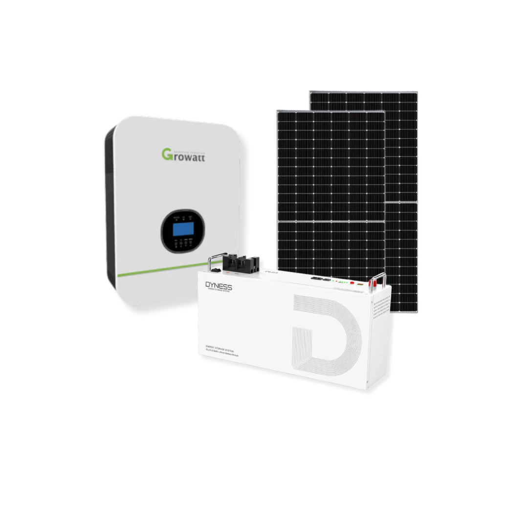 3KVA Growatt 24V Hybrid Inverter + 24v Dyness Battery + 2x 460W Bi-Facial Solar Panels Combo Kit