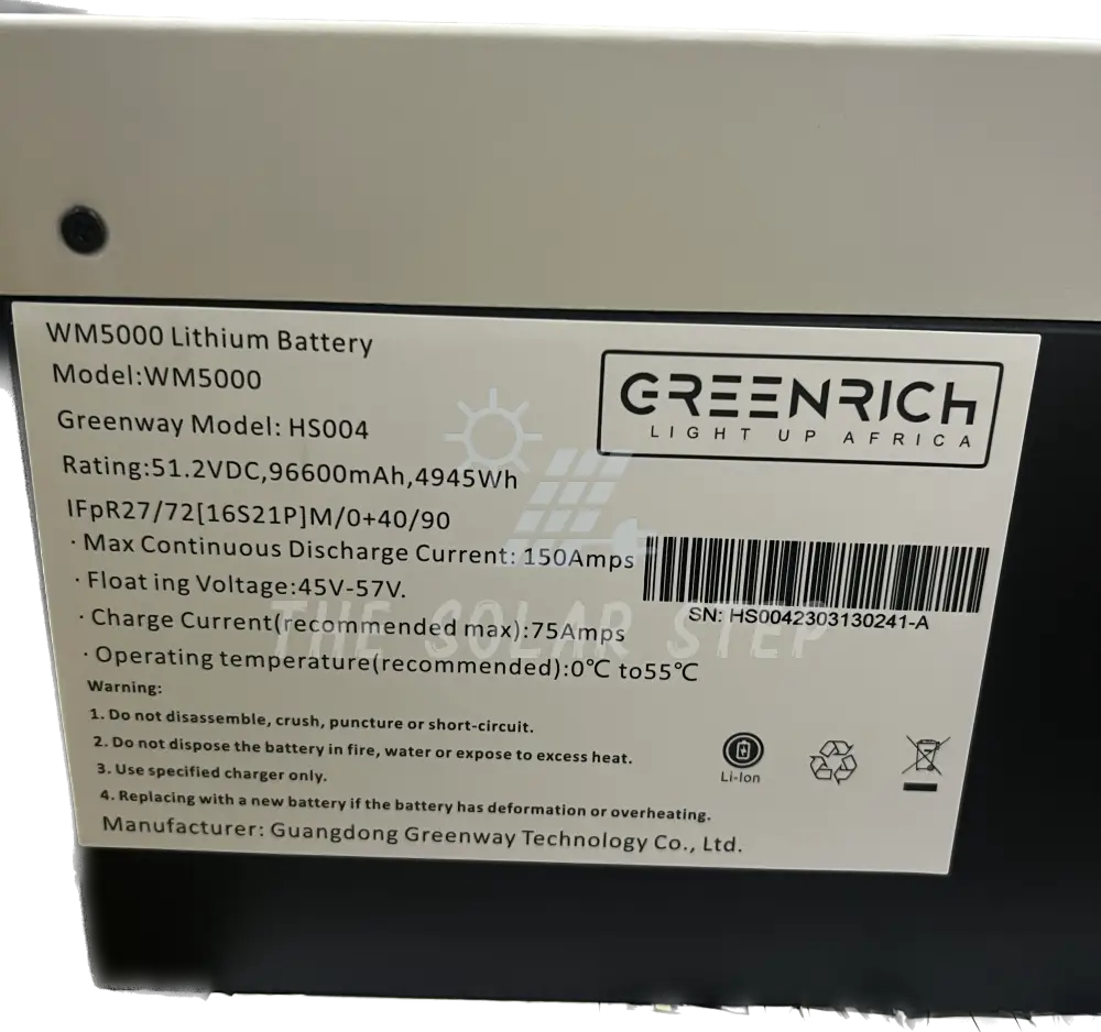 5Kwh / 150Ah 51.2V Greenrich Lithium Battery Wm5000