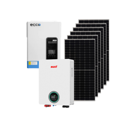 6.2KVA/6200W Ecco MPPT Hybrid inverter + 1x 5.12 KWH MUST 100AH Lithium Batteries + 6x 545W TIER 1 Mono Crystal Solar Panels Off Grid Solar Kit