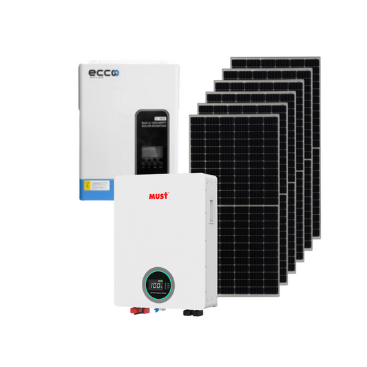 6.2KVA/6200W Ecco MPPT Hybrid inverter + 1x 5.12 KWH MUST 100AH Lithium Batteries + 6x 545W TIER 1 Mono Crystal Solar Panels Combo