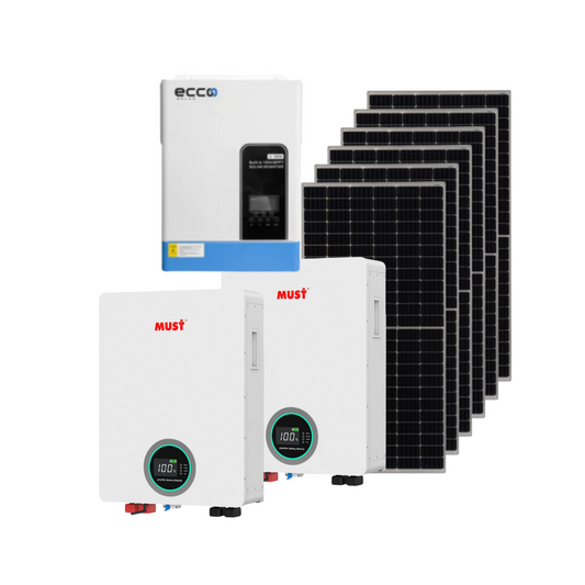 6.2KVA/6200W Ecco MPPT Hybrid inverter + 2x 5.12 KWH MUST 100AH Lithium Batteries + 6x 545W TIER 1 Mono Crystal Solar Panels Combo