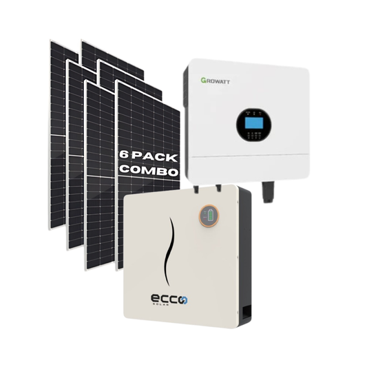 6KW Growatt MPPT Hybrid Inverter 48V + 5.12kWh Ecco Lithium Battery 100AH + 6x 555W Jinko Mono Crystal Solar Panels Off Grid Solar Combo Kit