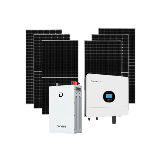 6KW MPPT Growatt Hybrid Inverter + Dyness DL5.0F 5.12kWh LiFePO₄ Lithium Battery + 6x 460W TIER 1 Bi-Facial Solar Panel Combo Kit