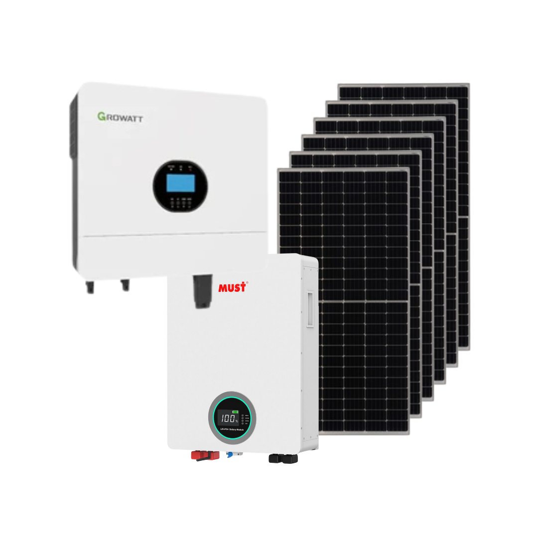 6KW Off-Grid Growatt Hybrid Inverter MPPT 100A + 1x 5.12 KWH MUST 100AH Lithium Batteries + 6x 545W TIER 1 Mono Crystal Solar Panels Combo