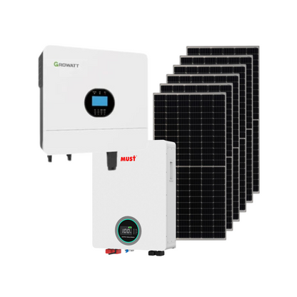 6KW Off-Grid Growatt Hybrid Inverter MPPT 100A + 1x 5.12 KWH MUST 100AH Lithium Batteries + 6x 545W TIER 1 Mono Crystal Solar Panels Off Grid Combo