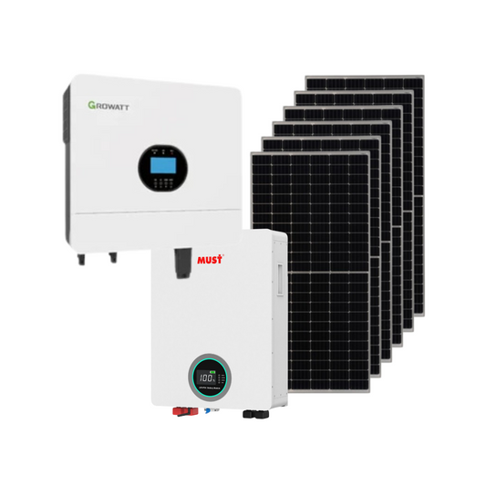 6KW Off-Grid Growatt Hybrid Inverter MPPT 100A + 1x 5.12 KWH MUST 100AH Lithium Batteries + 6x 545W TIER 1 Mono Crystal Solar Panels Combo