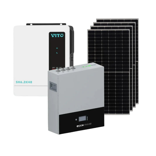 6.2KVA/6200W Vito MPPT Hybrid Inverter + 1 x 5.12kWh 100AH Battery + 4x 425W Mono Solar Panels