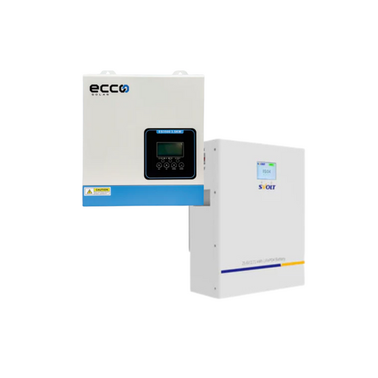 ECCO 3.5KVA / 3500W 100A MPPT Hybrid Inverter 24V + SVOLT 2.71kWh 100Ah Lithium Battery