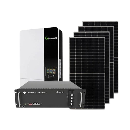 5KVA / 5000W GROWATT Hybrid Inverter+ 5.12kWh SHOTO Lithium Battery + 4x 425W CANADIAN Solar Panels