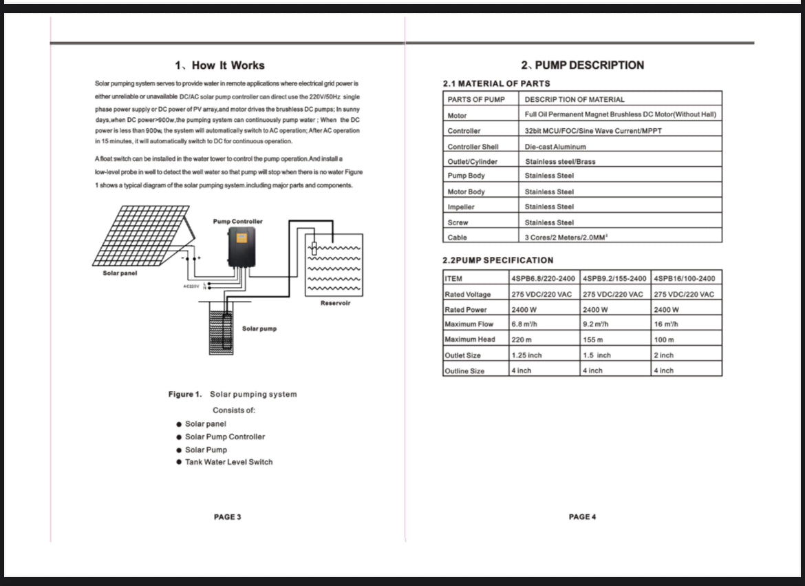 HZ Solar AC/DC Submersible Pump 220m + 6x 460W Solar Panels – 6.8m³/h / 220m Head / Off-Grid Water Solution