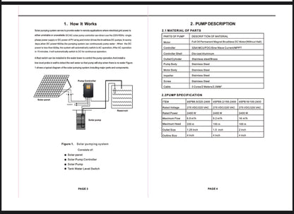 HZ Solar AC/DC Submersible Pump 220m + 6x 460W Solar Panels – 6.8m³/h / 220m Head / Off-Grid Water Solution