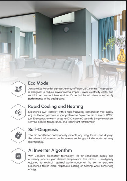 18 000 BTU GenXair Inverter Air Conditioner – Energy Efficient Smart Climate Control