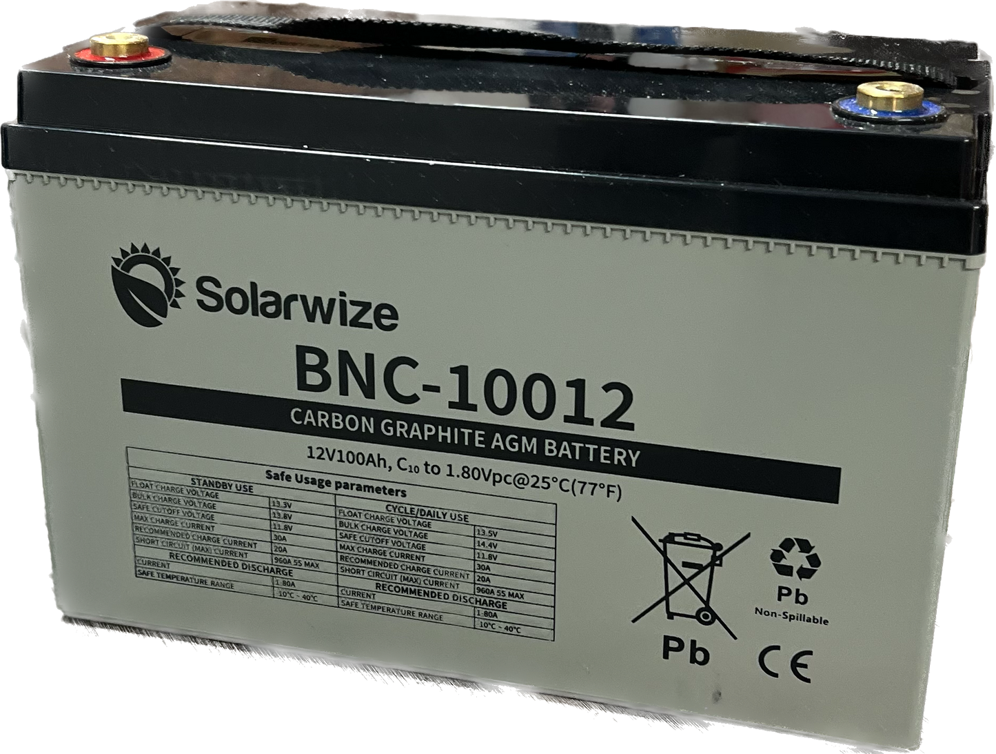 12V 100AH Solarwize AGM Carbon Graphite Battery (18 Month Warranty)