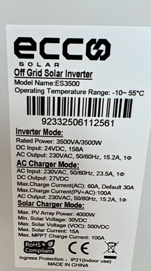 ECCO 3.5KVA / 3500W 100A MPPT Hybrid Inverter 24V – The Solar Step