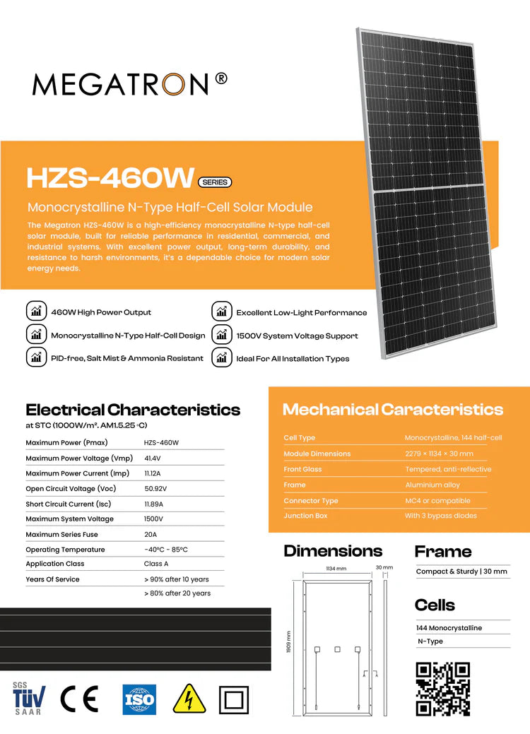 6KW MPPT Growatt Hybrid Inverter + 5.12kWh Dyness Lithium Battery + 6x 460W TIER 1 Solar Panel Combo Kit