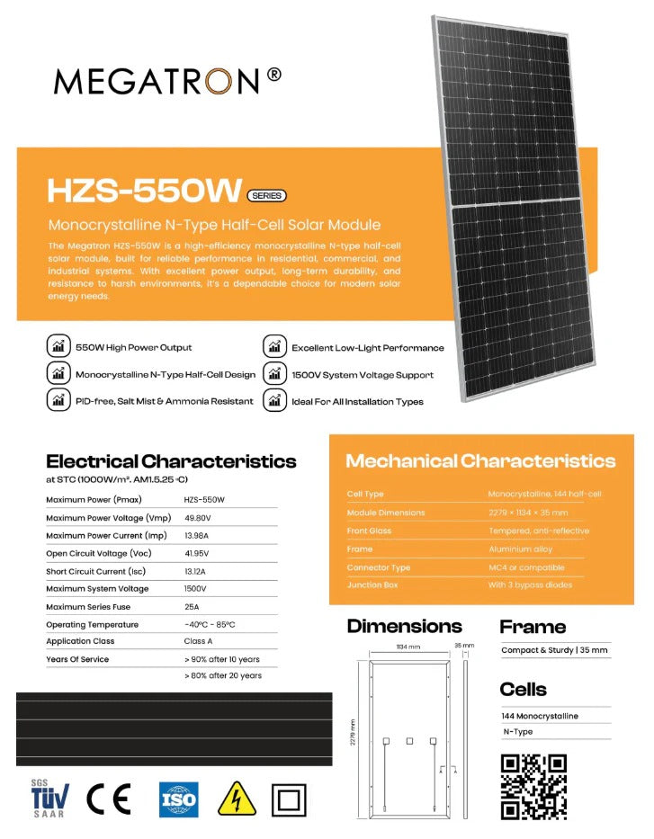 550W Megatron Tier 1 Solar Panels (HZS-550W)