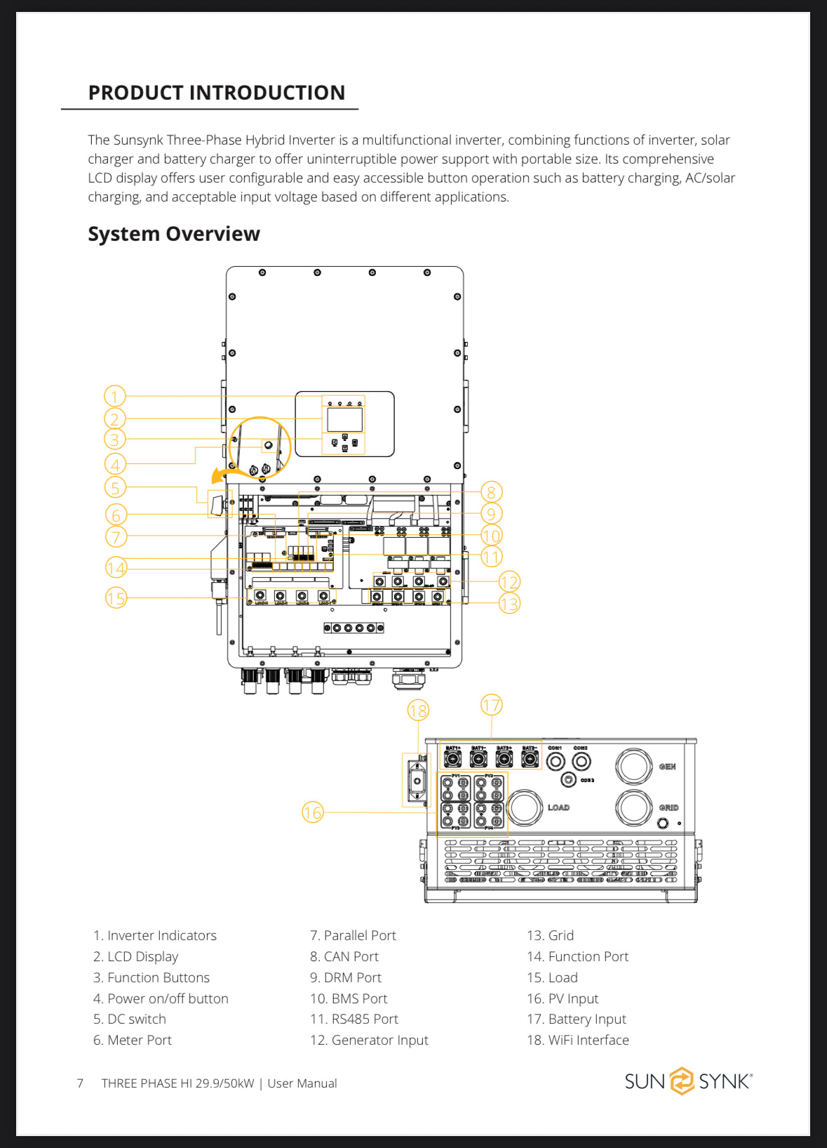 50KVA Sunsynk 3Phase High Voltage Hybrid PV Inverter C/W Wifi Dongle IP65