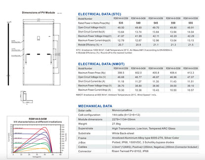 550W RISEN Double Glass Mono Crystal Solar Panel