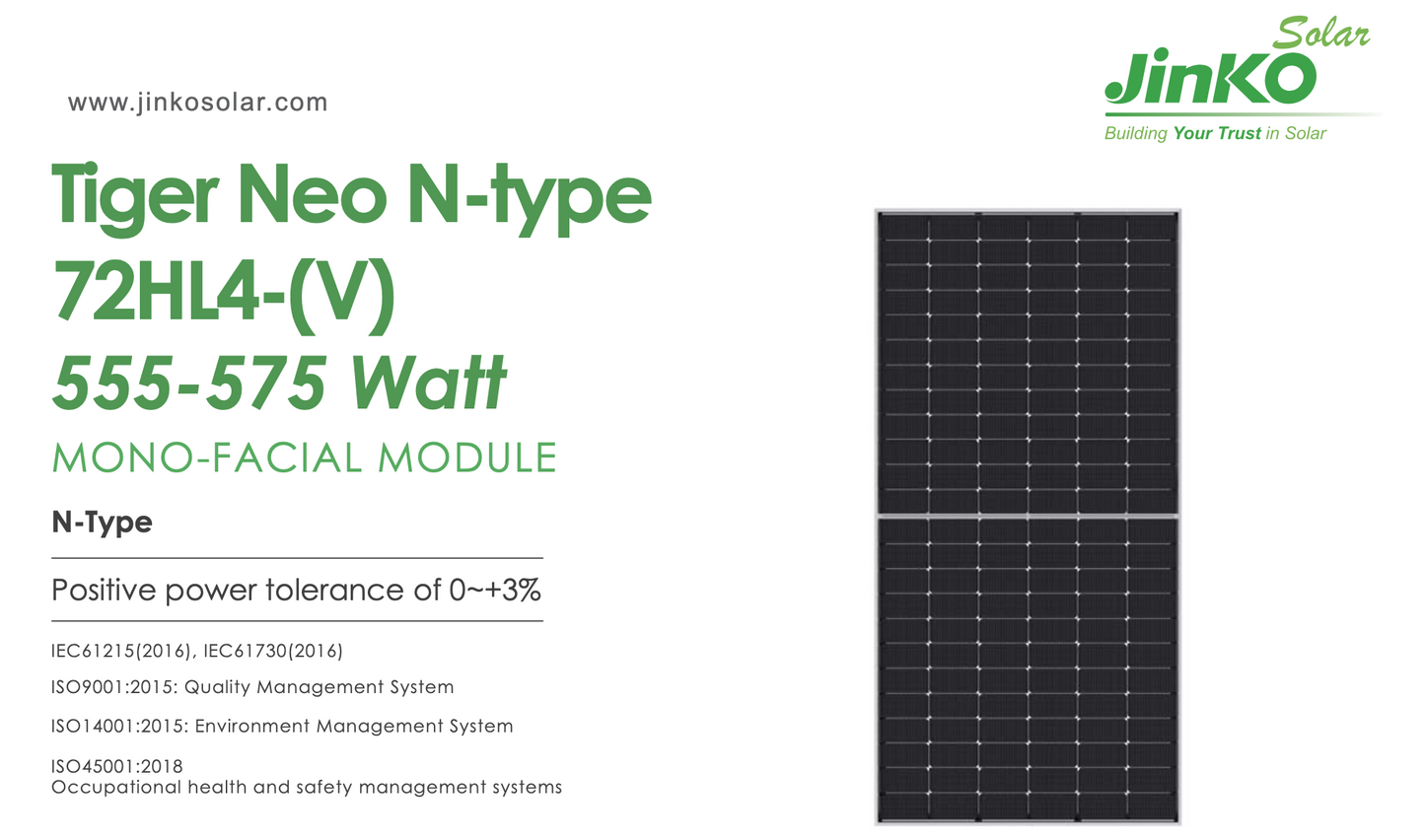 555W Jinko Mono Crystal Solar Panel