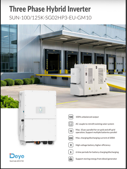125KVA Deye High Voltage 3-Phase Hybrid Inverter